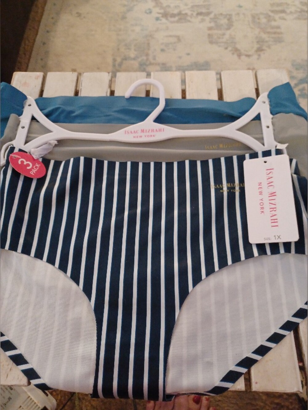 Isaac Mizrahi Navy and White Striped Womens Bikini Brief - 3-Pack 1xl Nwt